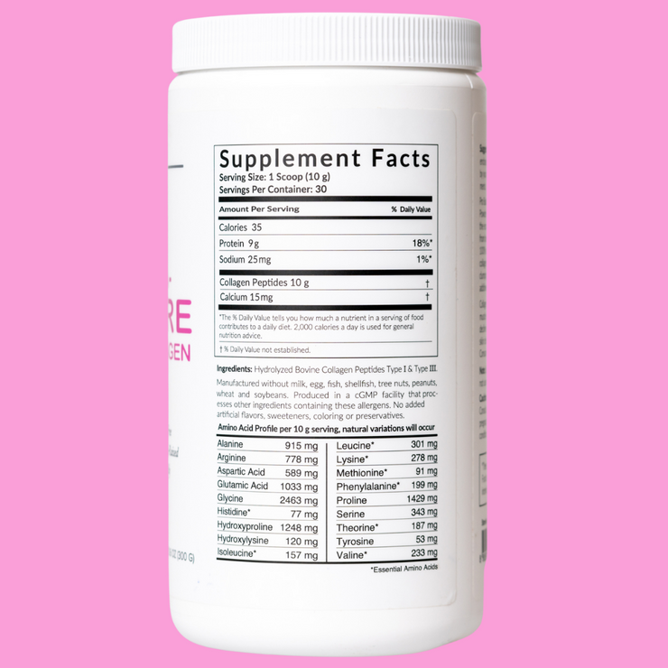 Ultra-Pure Collagen Peptides Type I & Type III Grass Fed Hormone Free Instantized Powder 10.6 oz